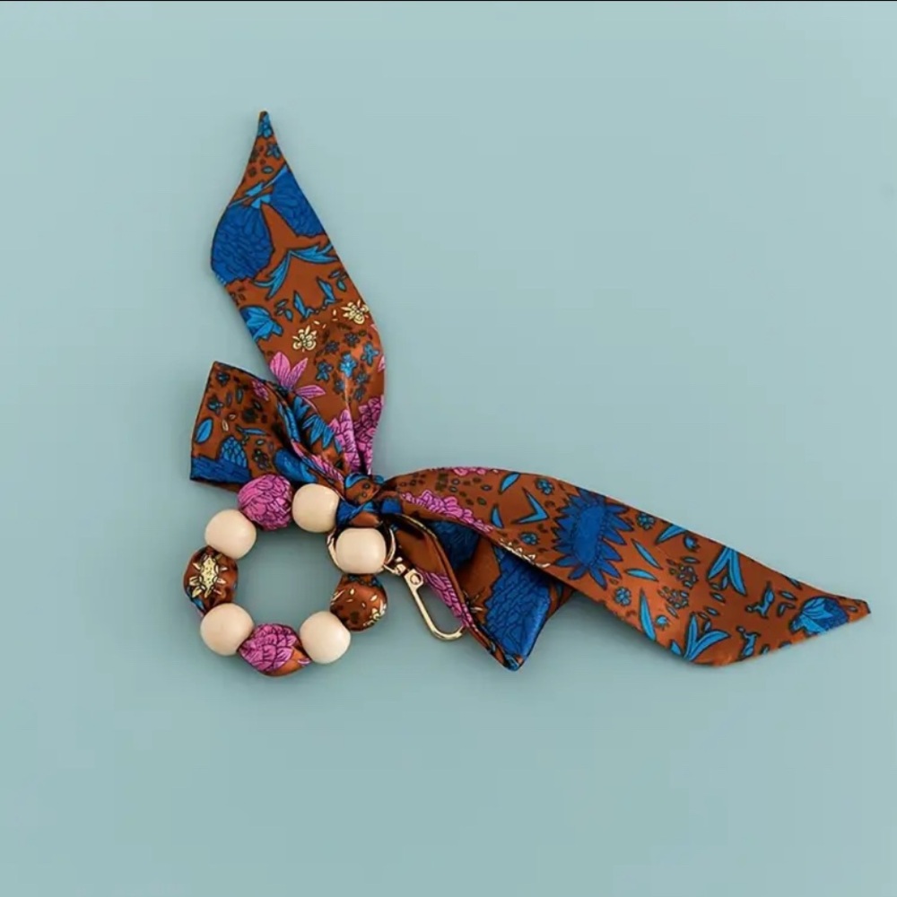 Brown and Blue Patterned Bag Charm Keychain